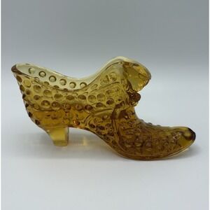 Fenton Style Hobnail‎ Amber Cat Heat Shoe Slipper Colonial Vintage MCM Art Glass